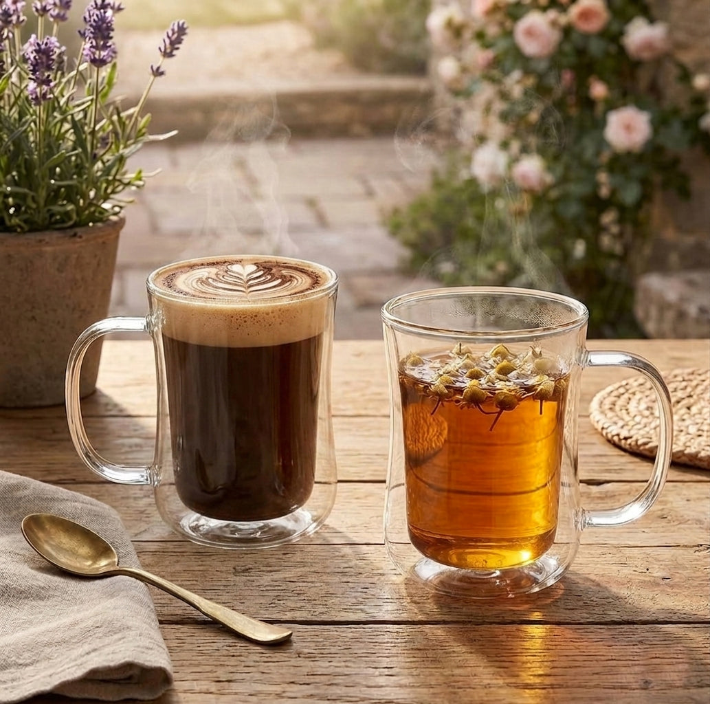 JS Gourmet Tasses en verre nacré à double paroi — Lot de 2, 250 ml - Simple Boutique
