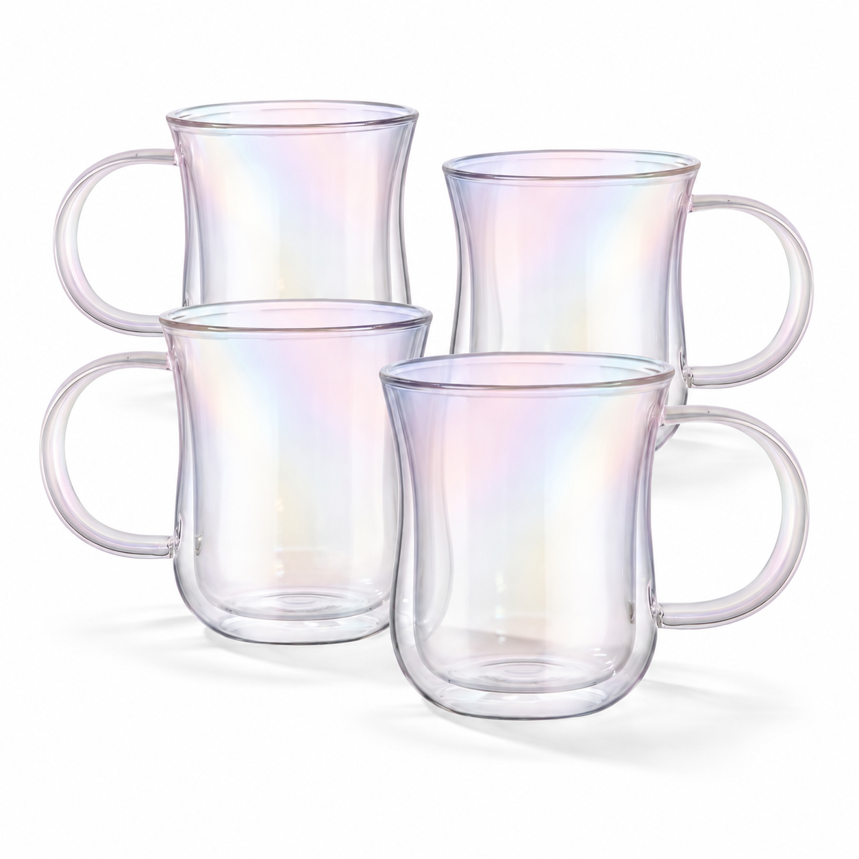 Tasses en verre nacré à double paroi — Lot de 4, 250 ml