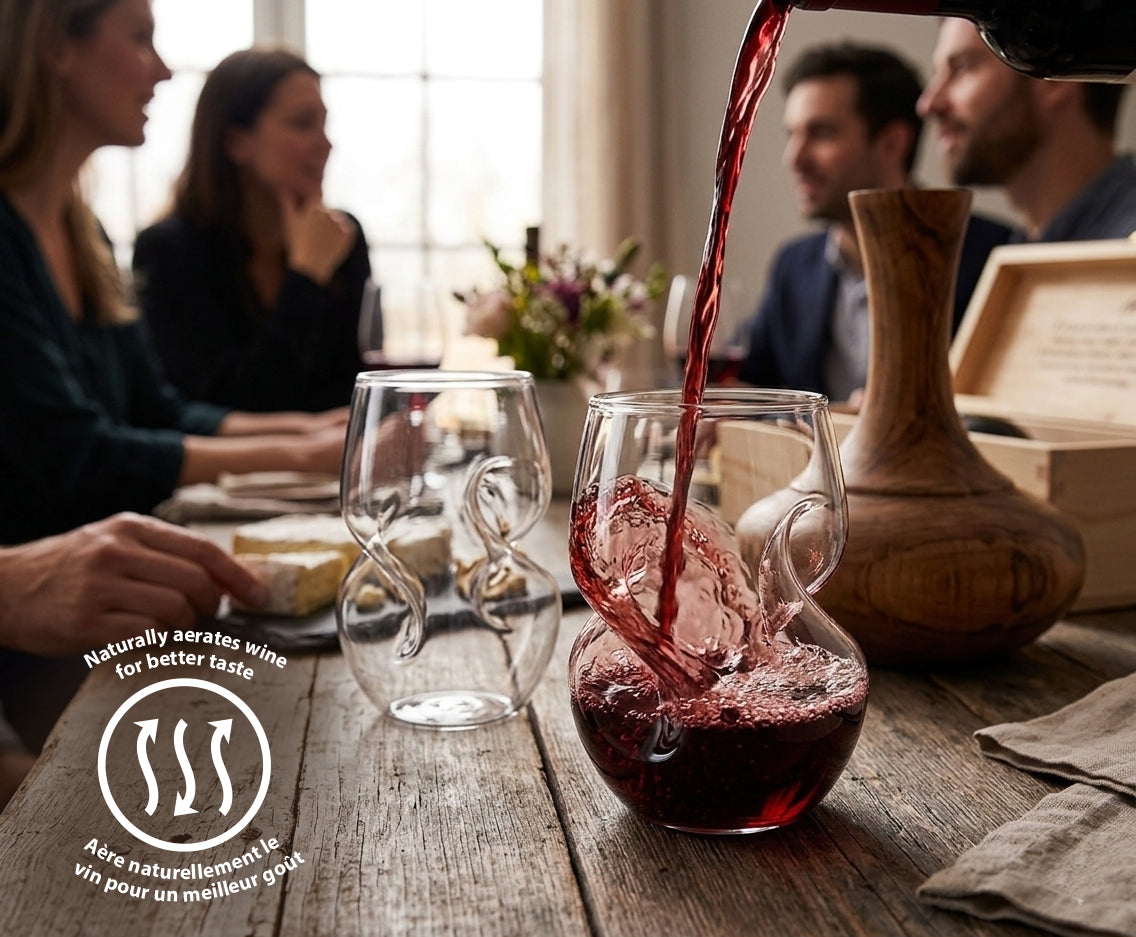 JS Gourmet Verre à vin sans pied incurvé fait à la main avec aérateur intégré (Lot de 2) - Simple Boutique