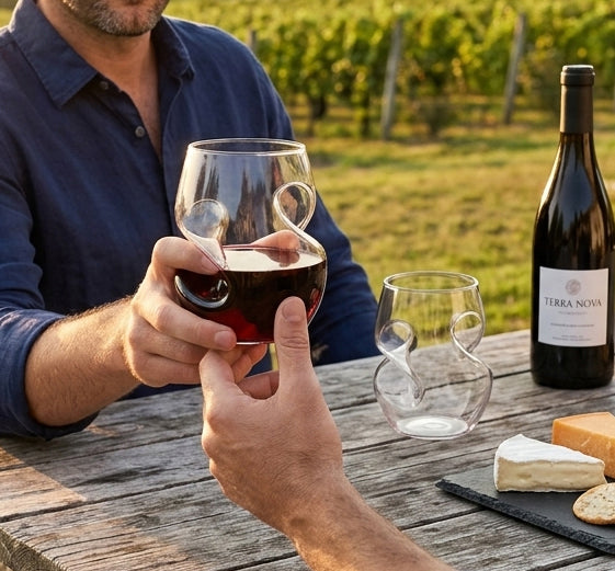 JS Gourmet Verre à vin sans pied incurvé fait à la main avec aérateur intégré (Lot de 2) - Simple Boutique