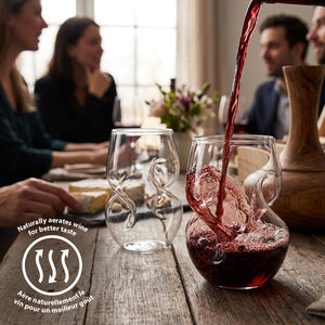 JS Gourmet Verre à vin sans pied incurvé fait à la main avec aérateur intégré (Lot de 2) - Simple Boutique
