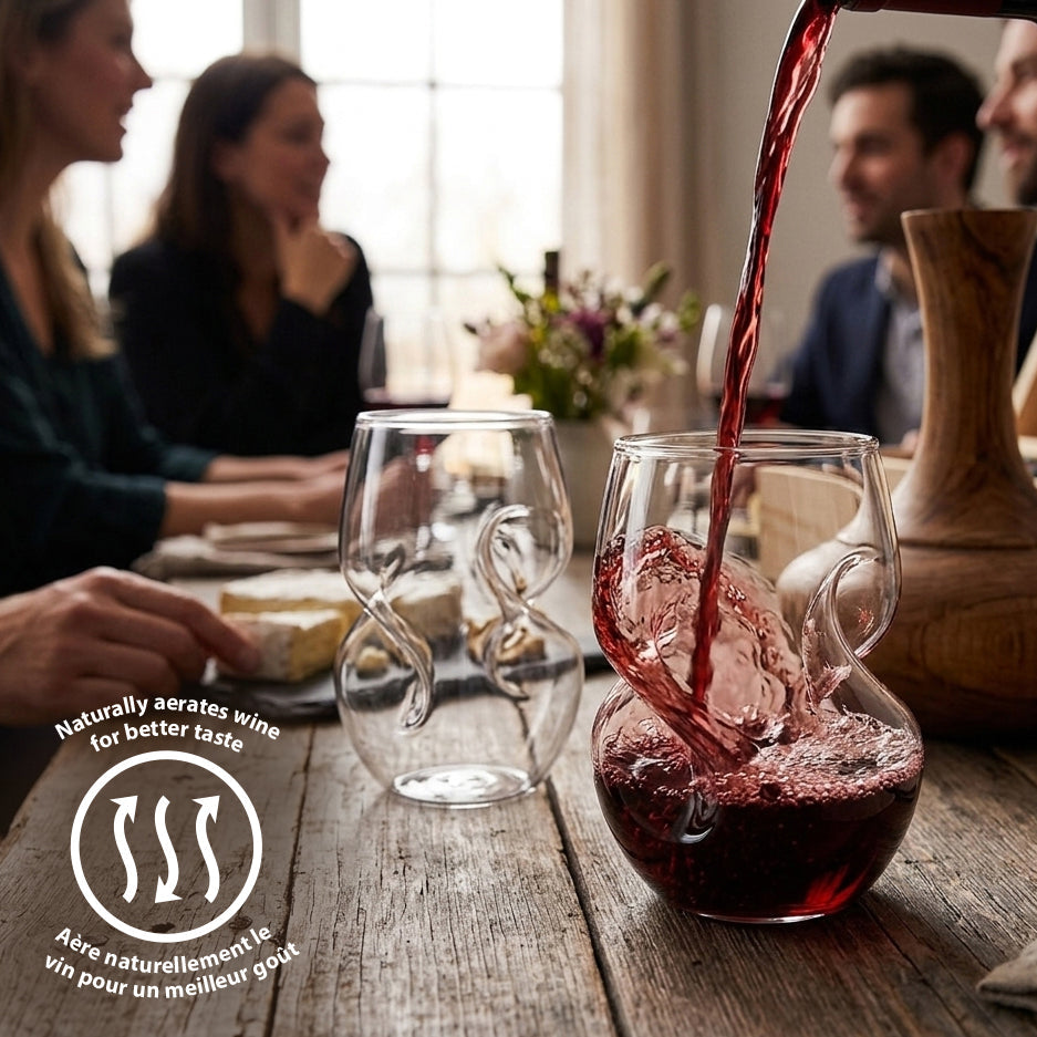 JS Gourmet Verre à vin sans pied incurvé fait à la main avec aérateur intégré (Lot de 2) - Simple Boutique