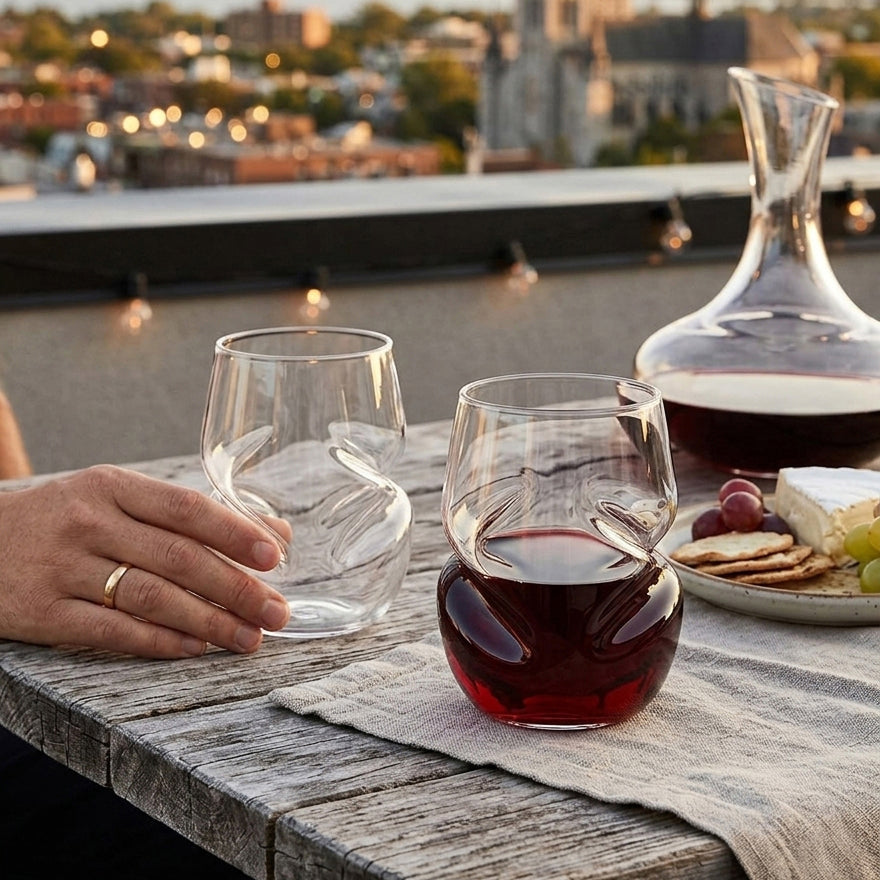 JS Gourmet Verre à vin sans pied incurvé fait à la main avec aérateur intégré (Lot de 2) - Simple Boutique