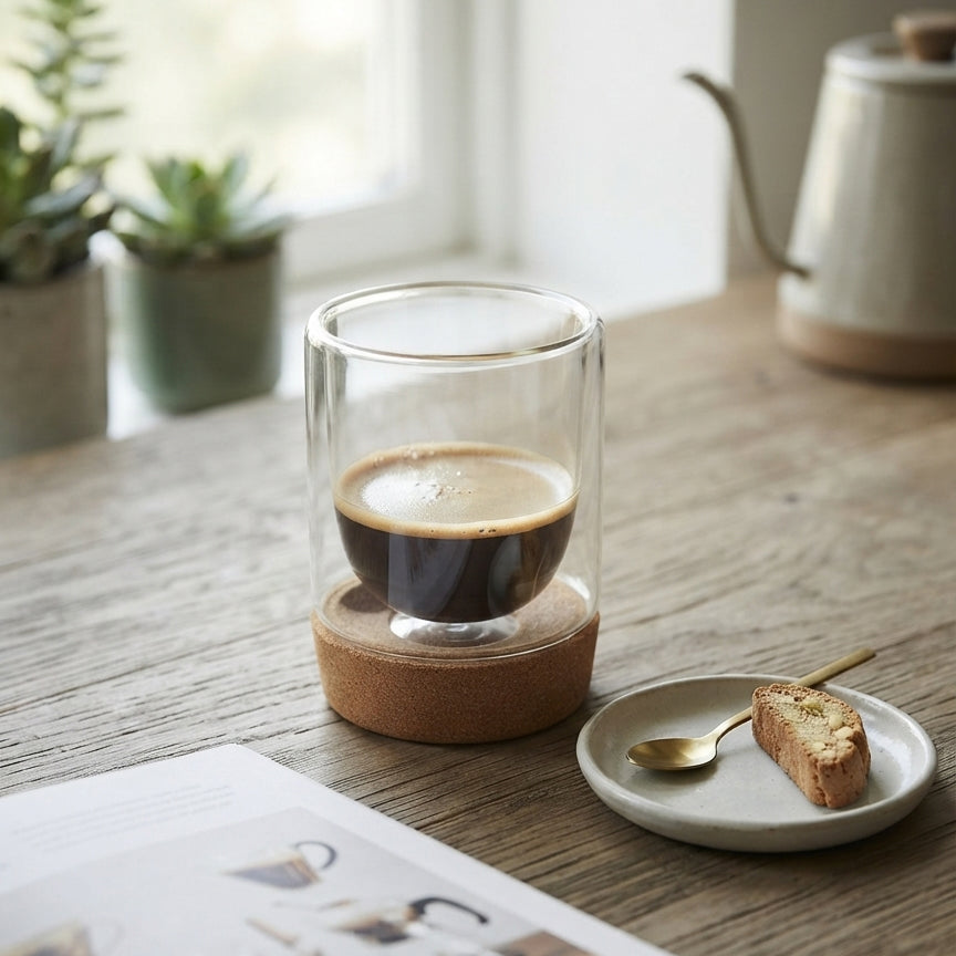 JS Gourmet Verre double paroi 350 ml avec base en liège - Simple Boutique