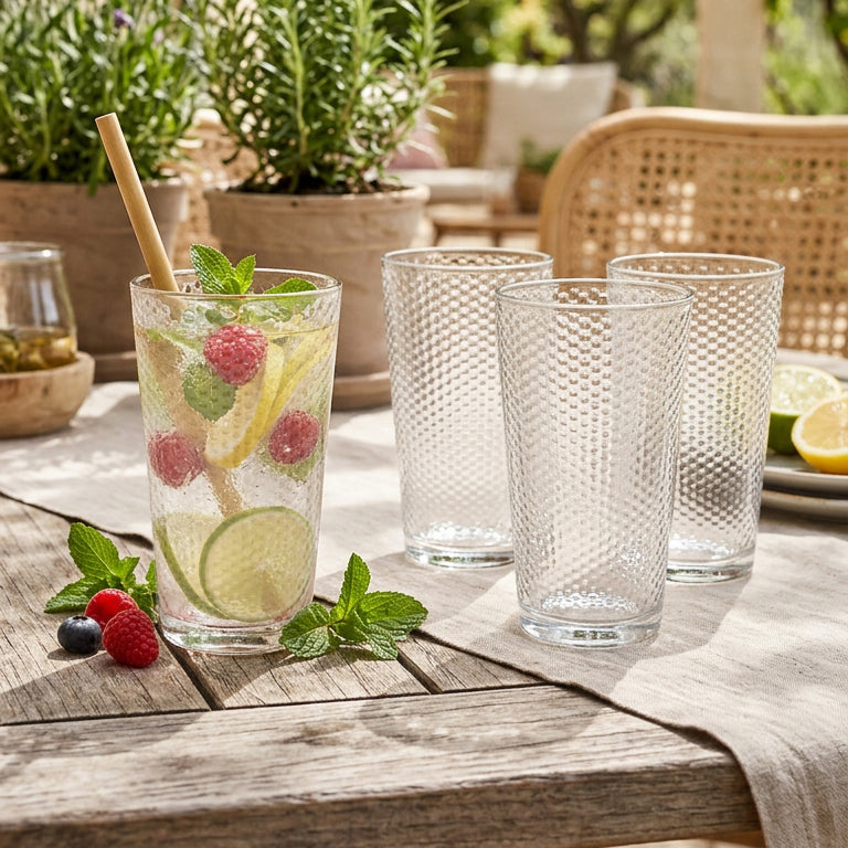 JS Gourmet Verres Highball 450 ml - Lot de 4 Motif nid d'abeille - Simple Boutique