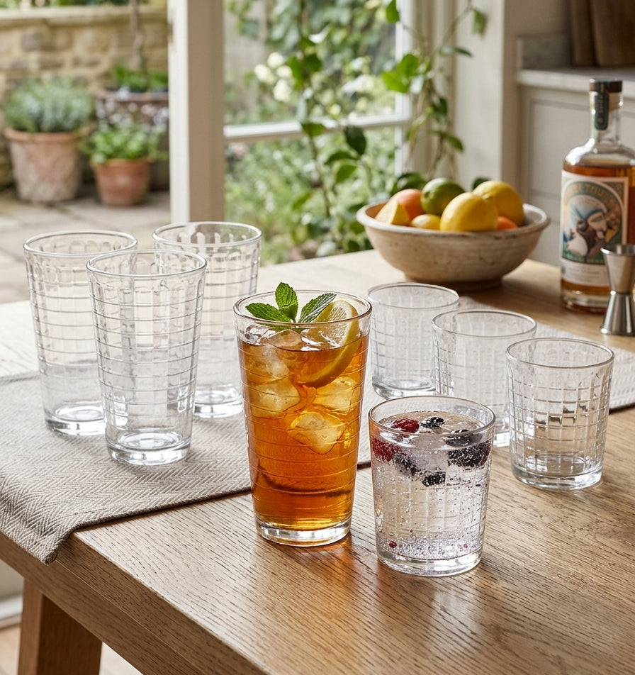 JS Gourmet Verres Highball 450 ml / Tumbler 380 ml - Lot de 8 Motif vitrail - Simple Boutique