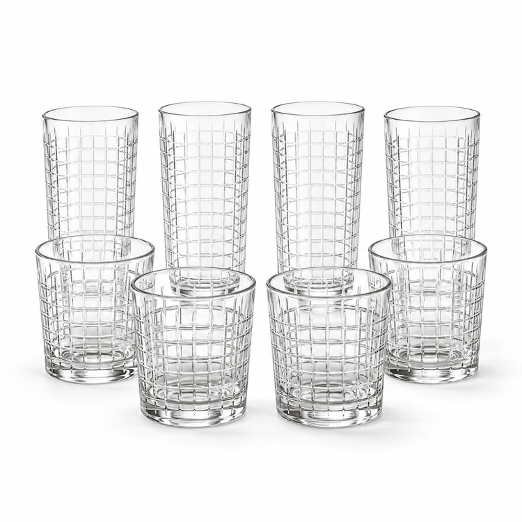 JS Gourmet Verres Highball 450 ml / Tumbler 380 ml - Lot de 8 Motif vitrail - Simple Boutique