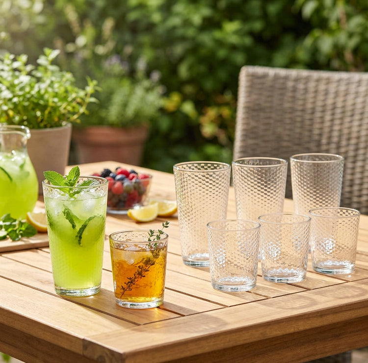 JS Gourmet Verres Highball 450ml / Tumbler 380ml - Lot de 8 Motif Alvéolé - Simple Boutique