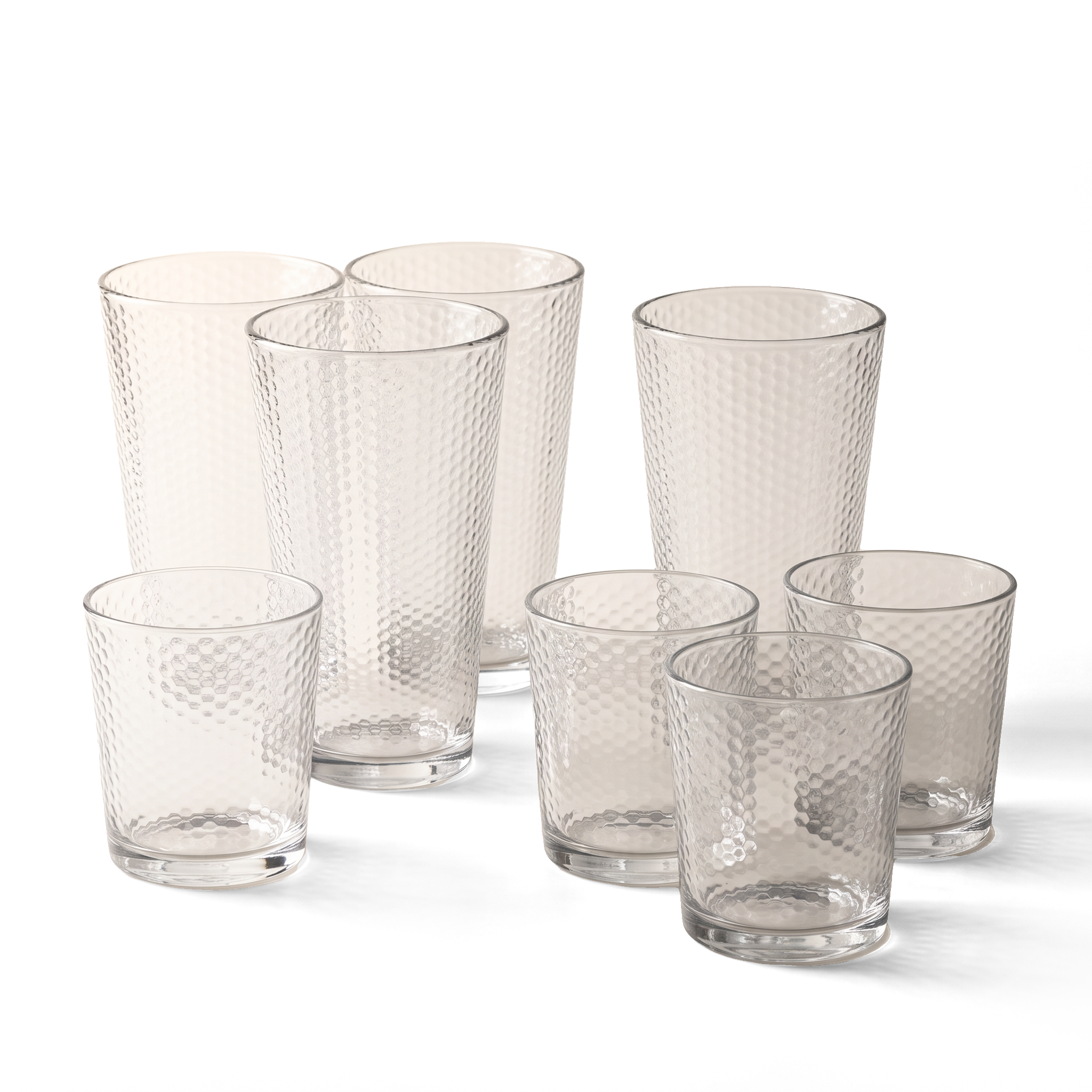 JS Gourmet Verres Highball 450ml / Tumbler 380ml - Lot de 8 Motif Alvéolé - Simple Boutique