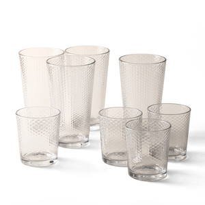 JS Gourmet Verres Highball 450ml / Tumbler 380ml - Lot de 8 Motif Alvéolé - Simple Boutique