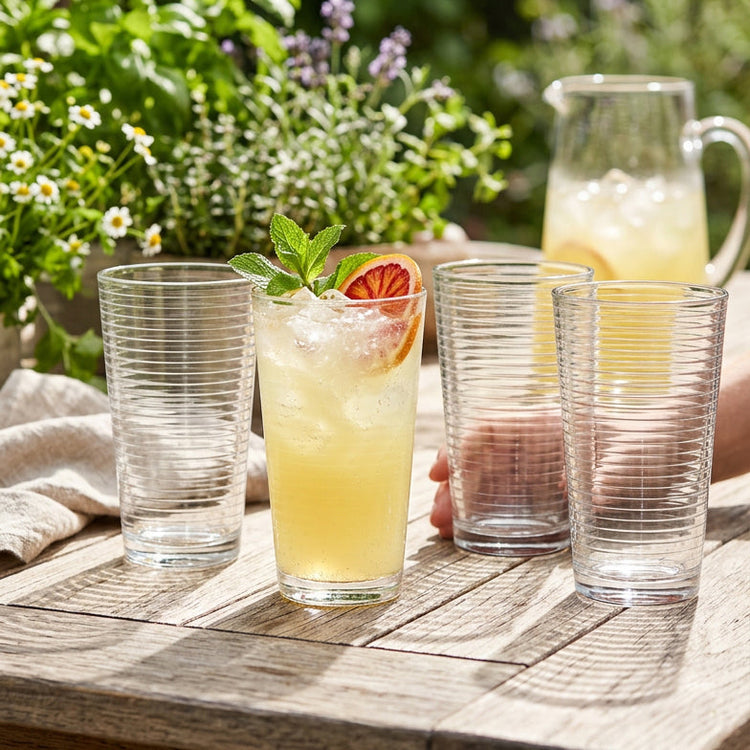 JS Gourmet Verres Long Drink 450 ml - Lot de 4, Design Rainuré - Simple Boutique