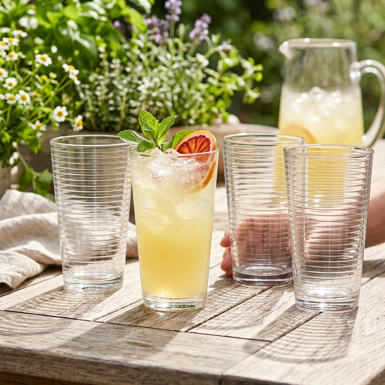 JS Gourmet Verres Long Drink 450 ml - Lot de 4, Design Rainuré - Simple Boutique