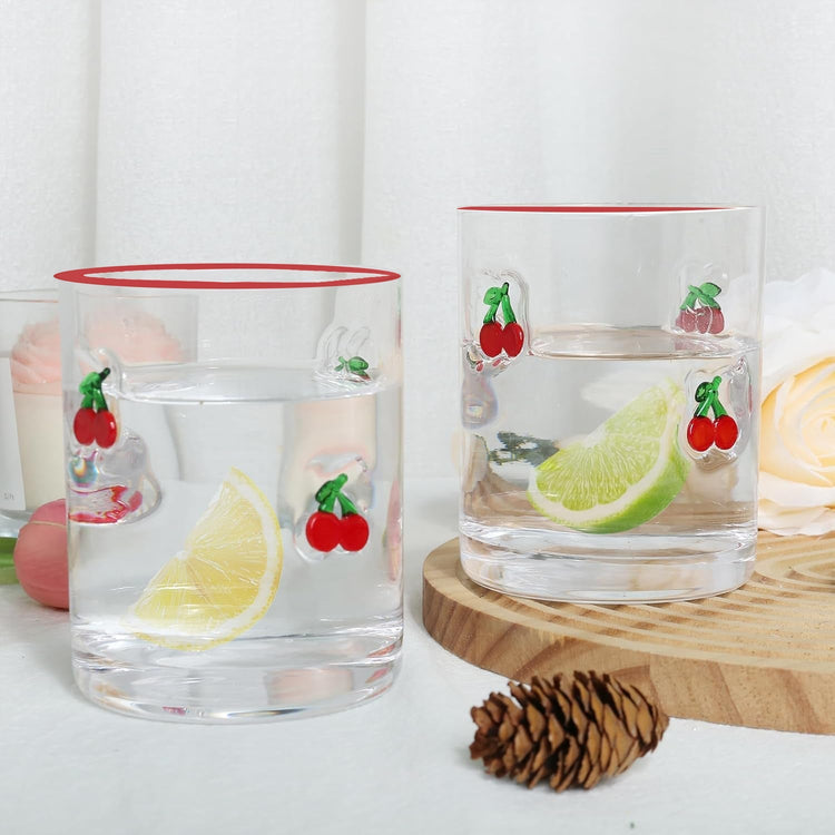 JS Gourmet Verres Tumbler Icon 3D Rétro, Cerise / Bord Rouge (Lot de 2) - Simple Boutique