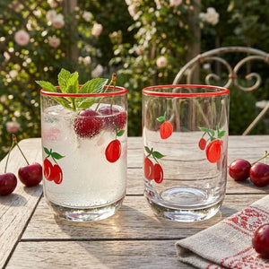 JS Gourmet Verres Tumbler Icon 3D Rétro, Cerise / Bord Rouge (Lot de 2) - Simple Boutique