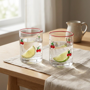 JS Gourmet Verres Tumbler Icon 3D Rétro, Cerise / Bord Rouge (Lot de 2) - Simple Boutique