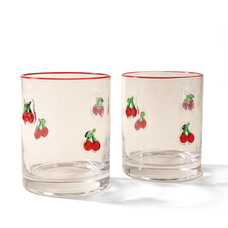 JS Gourmet Verres Tumbler Icon 3D Rétro, Cerise / Bord Rouge (Lot de 2) - Simple Boutique