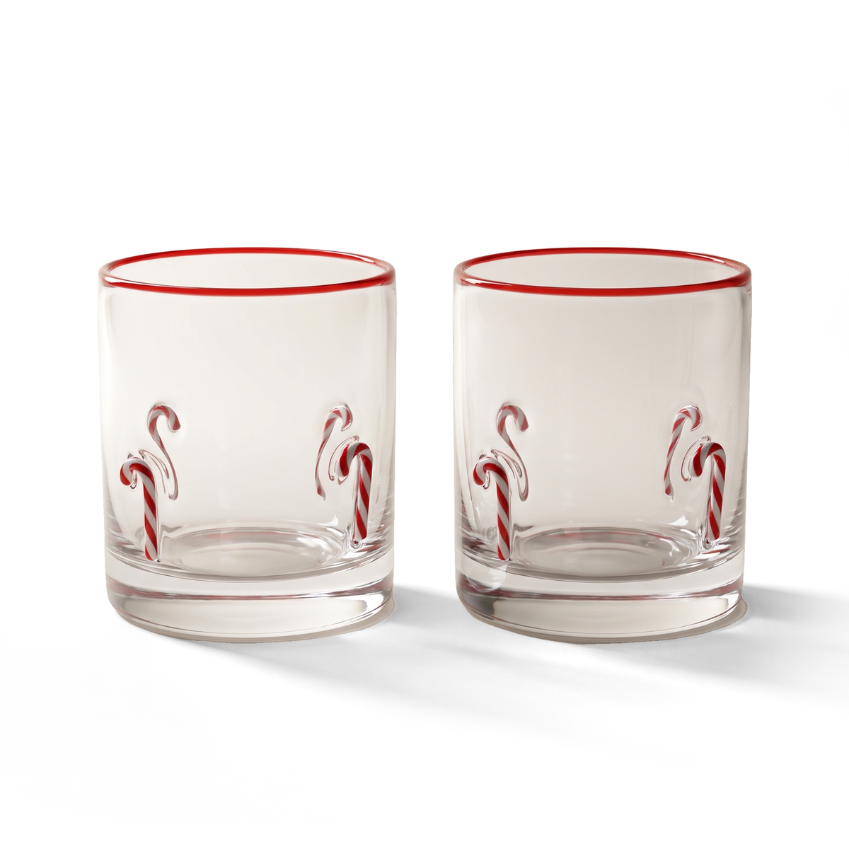 JS Gourmet Verres Tumblers 3D Old-Fashioned Icon, Bordure Rouge / Sucre d'Orge (Lot de 2) - Simple Boutique