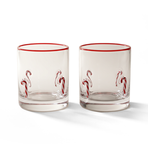 JS Gourmet Verres Tumblers 3D Old-Fashioned Icon, Bordure Rouge / Sucre d'Orge (Lot de 2) - Simple Boutique
