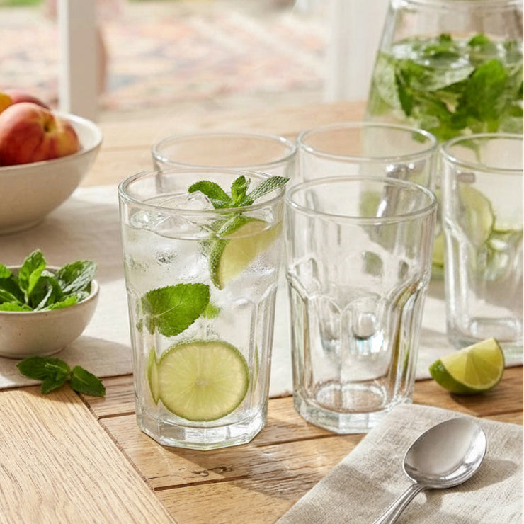 JS Gourmet Verres à Highball trempés 440 ml - Lot de 6 à motif facetté - Simple Boutique