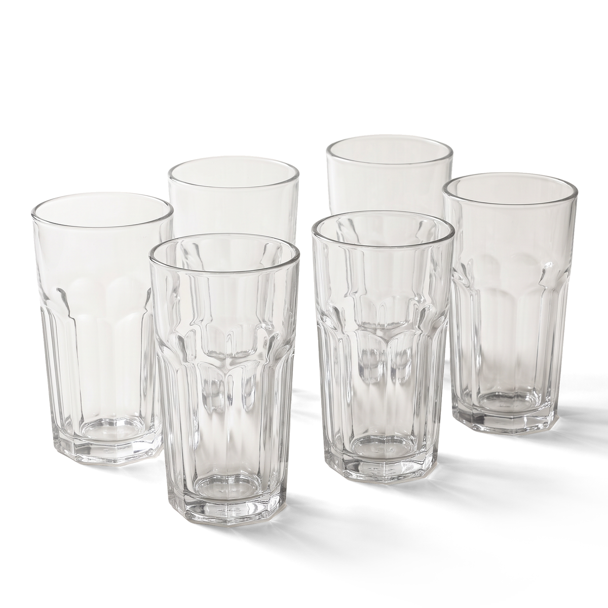 JS Gourmet Verres à Highball trempés 440 ml - Lot de 6 à motif facetté - Simple Boutique
