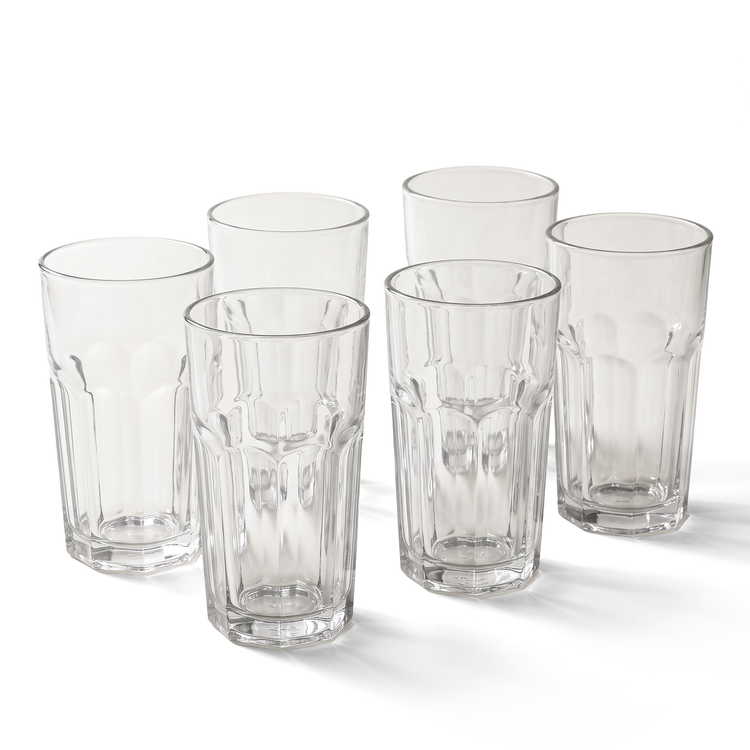 JS Gourmet Verres à Highball trempés 440 ml - Lot de 6 à motif facetté - Simple Boutique