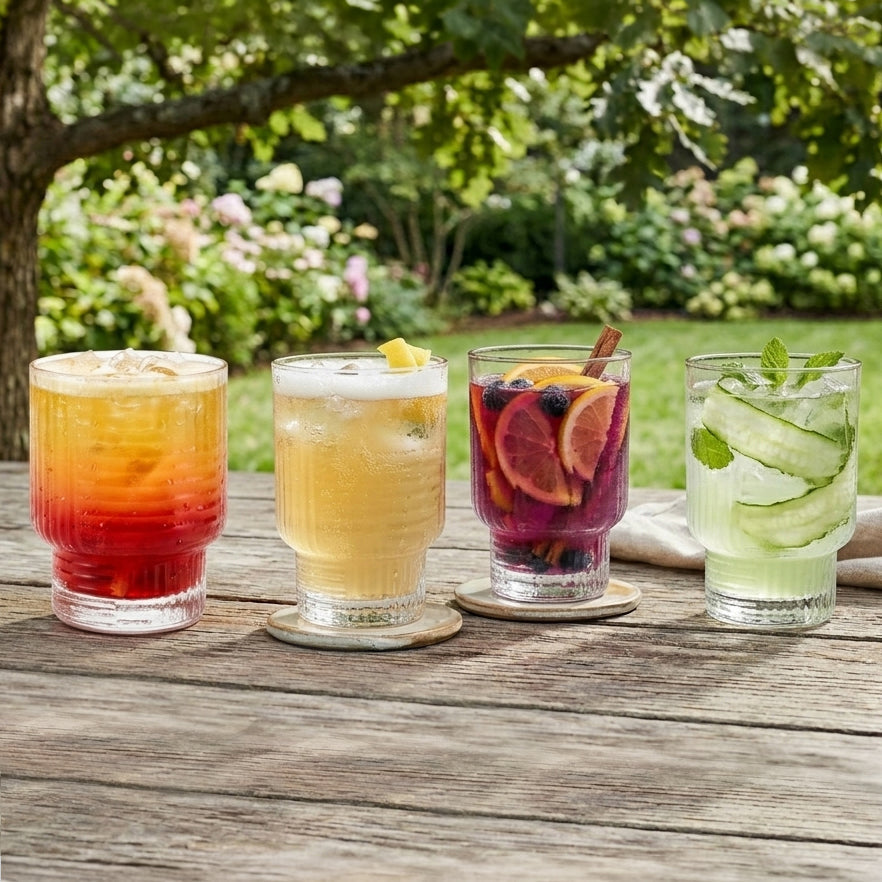 JS Gourmet Verres à boire empilables à côtes, Lot de 4 - 325 ml - Simple Boutique