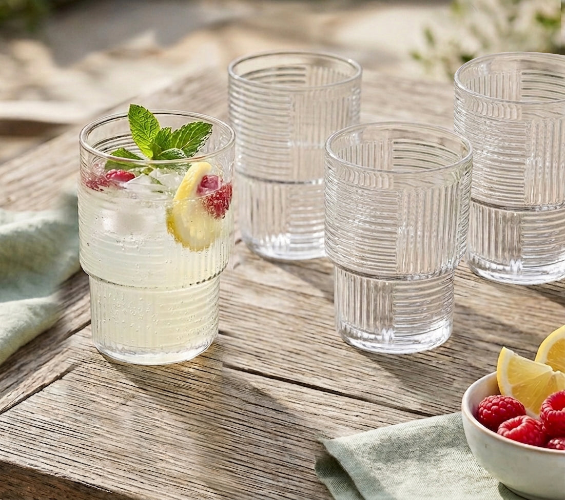 JS Gourmet Verres à boire empilables à côtes, Lot de 4 - 325 ml - Simple Boutique