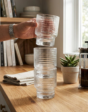 JS Gourmet Verres à boire empilables à côtes, Lot de 4 - 325 ml - Simple Boutique