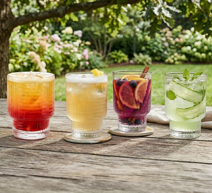 JS Gourmet Verres à boire empilables à côtes, Lot de 4 - 325 ml - Simple Boutique