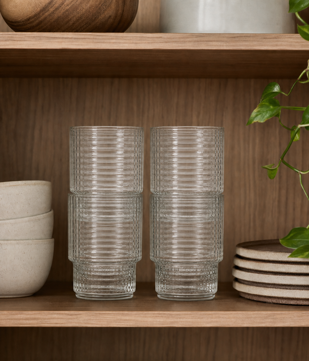 JS Gourmet Verres à boire empilables à côtes, Lot de 4 - 325 ml - Simple Boutique