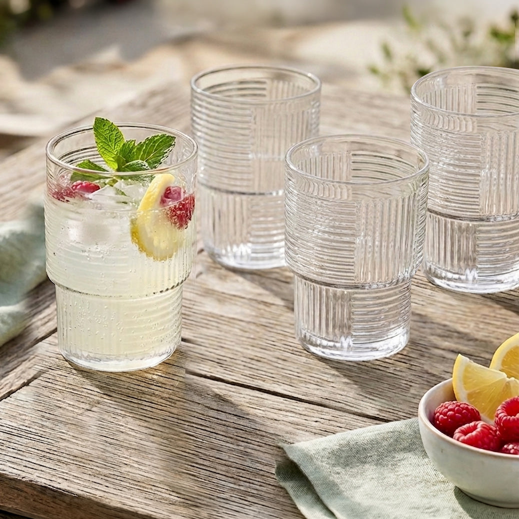 JS Gourmet Verres à boire empilables à côtes, Lot de 4 - 325 ml - Simple Boutique