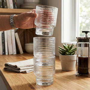JS Gourmet Verres à boire empilables à côtes, Lot de 4 - 325 ml - Simple Boutique