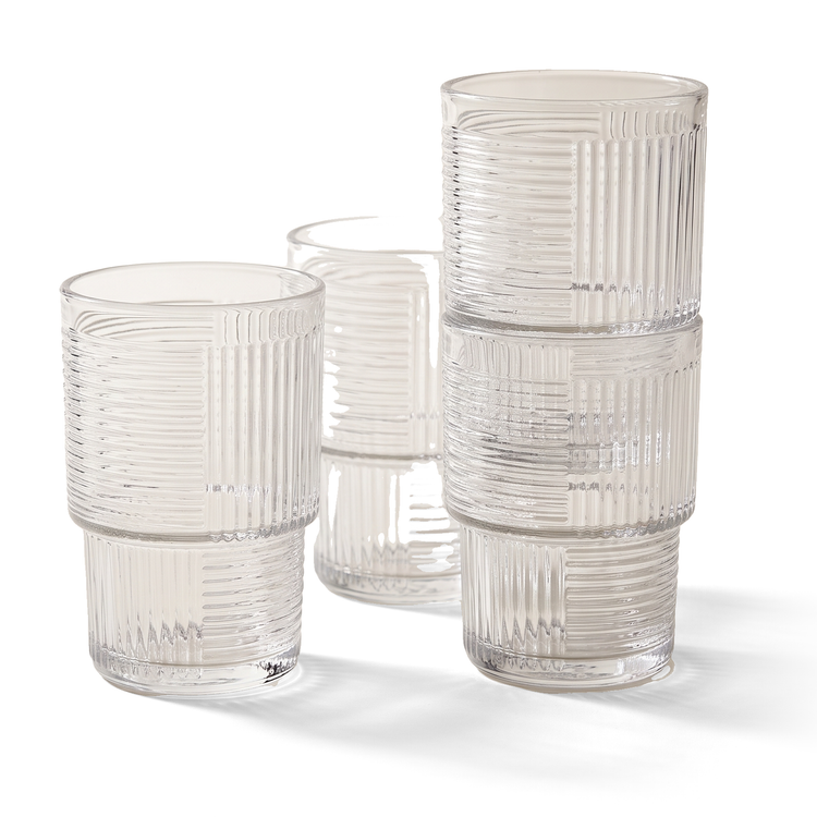 JS Gourmet Verres à boire empilables à côtes, Lot de 4 - 325 ml - Simple Boutique