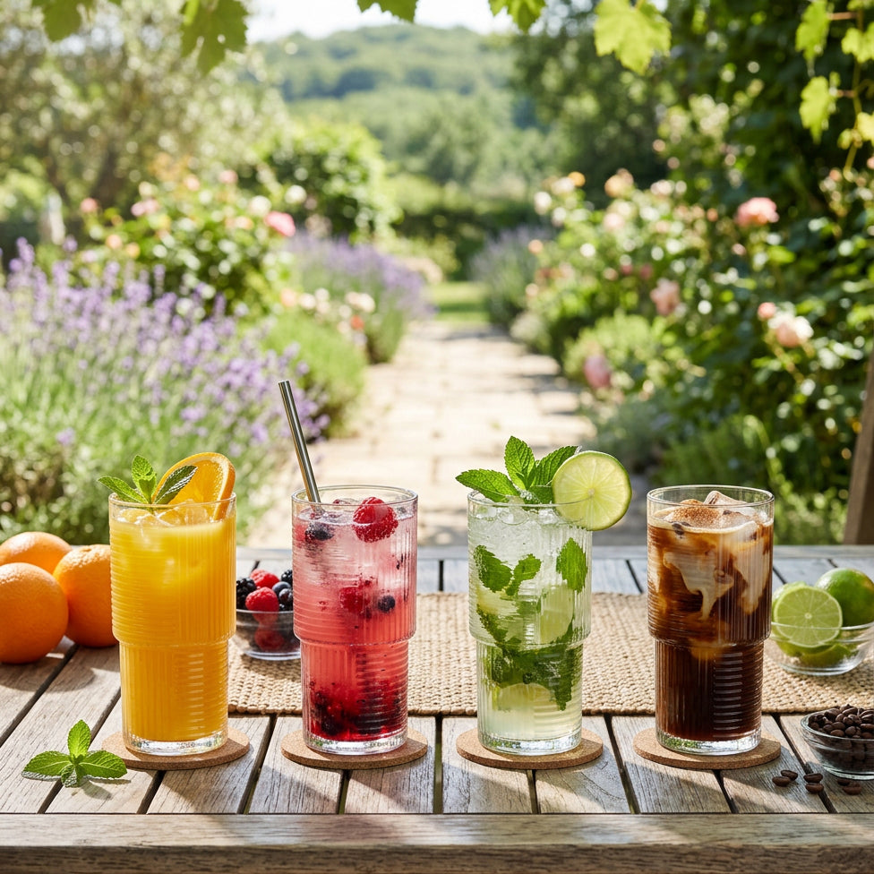 JS Gourmet Verres à boire empilables et nervurés, Lot de 4 - 450 ml - Simple Boutique