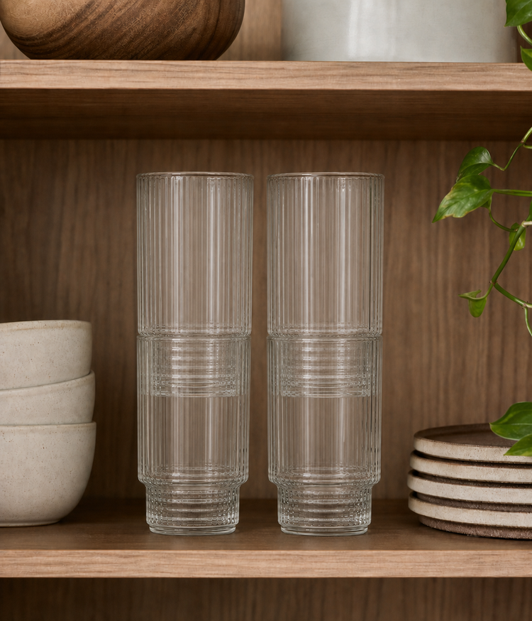 JS Gourmet Verres à boire empilables et nervurés, Lot de 4 - 450 ml - Simple Boutique