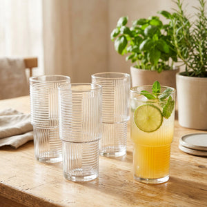 JS Gourmet Verres à boire empilables et nervurés, Lot de 4 - 450 ml - Simple Boutique