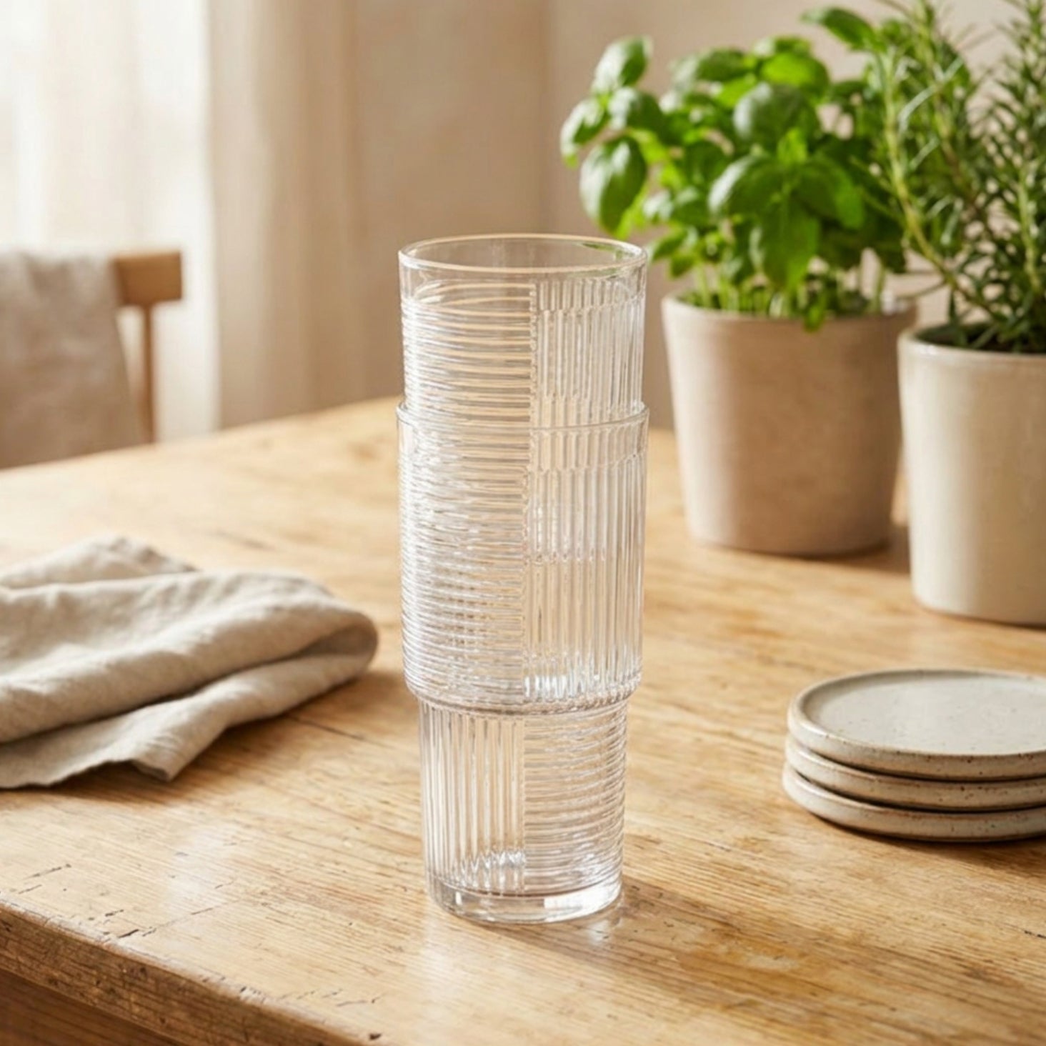 JS Gourmet Verres à boire empilables et nervurés, Lot de 4 - 450 ml - Simple Boutique