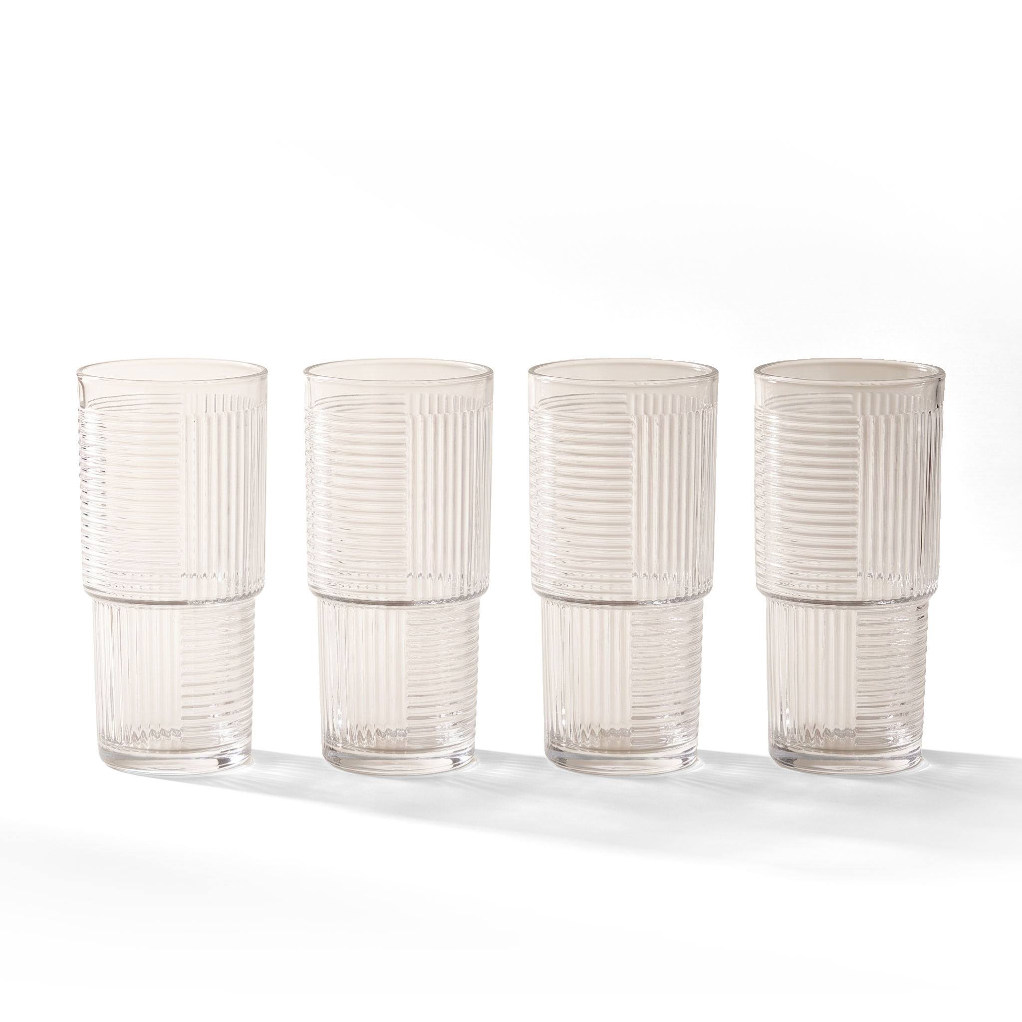 JS Gourmet Verres à boire empilables et nervurés, Lot de 4 - 450 ml - Simple Boutique
