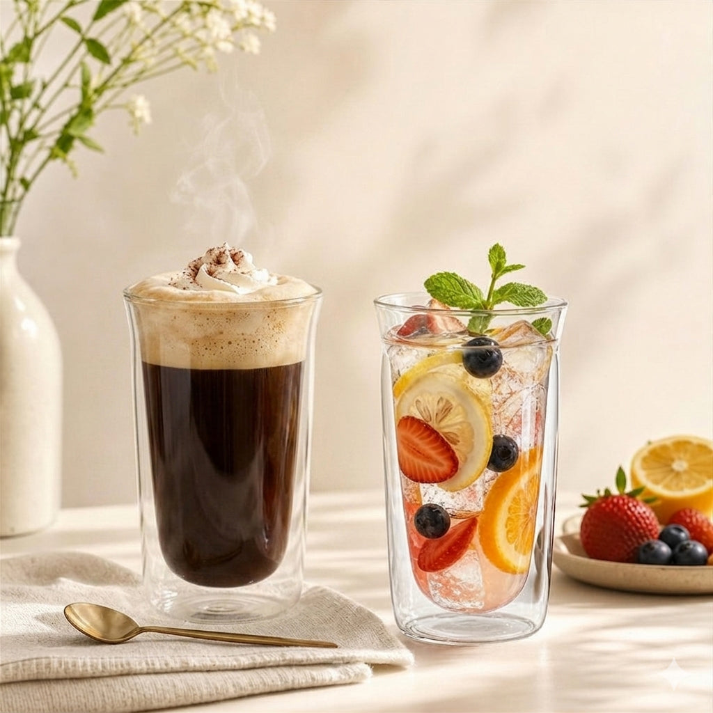 JS Gourmet Verres à double paroi à bord unique, Lot de 2 - 350 ml - Simple Boutique