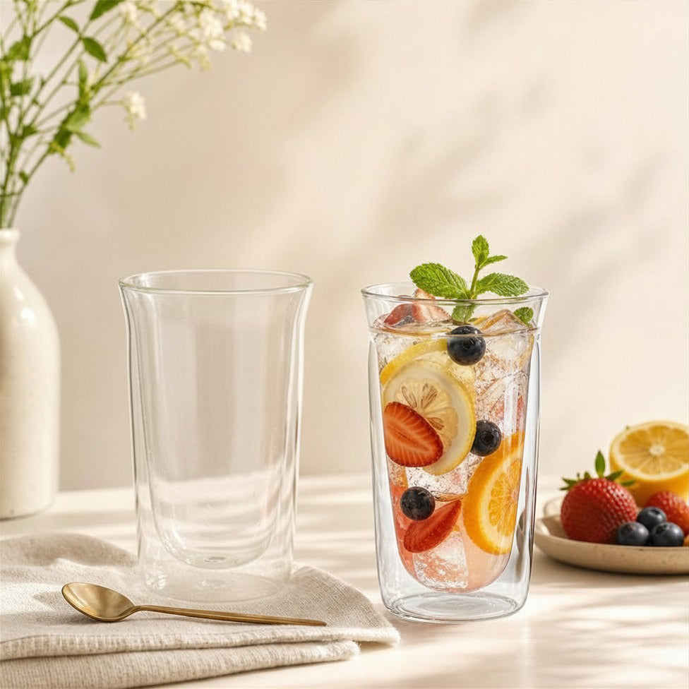 JS Gourmet Verres à double paroi et à simple rebord, Lot de 2 - 350 ml - Simple Boutique