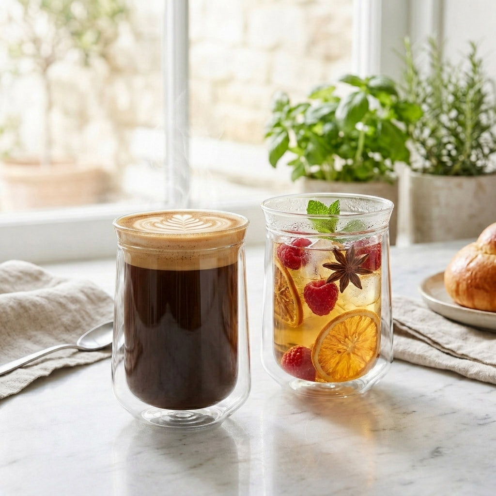 JS Gourmet Verres à double paroi et à simple rebord, Lot de 2 - 280 ml - Simple Boutique