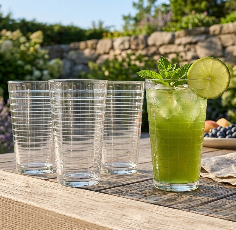JS Gourmet Verres à highball 450 ml, lot de 4 – Motif quadrillé - Simple Boutique