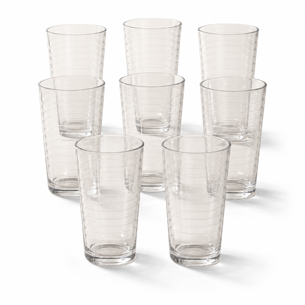 Verres à highball 450 ml, lot de 8 – Motif quadrillé