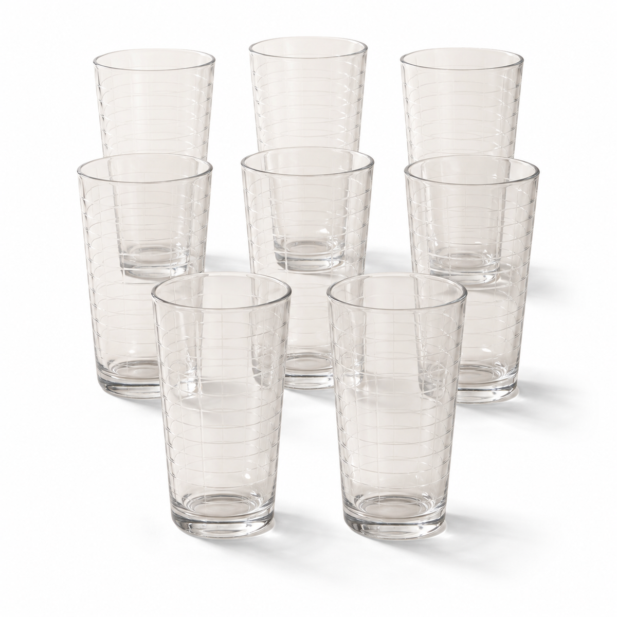 Verres à highball 450 ml, lot de 8 – Motif quadrillé