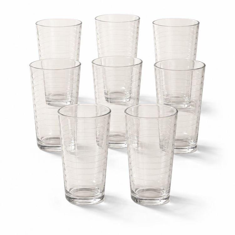 Verres à highball 450 ml, lot de 8 – Motif quadrillé