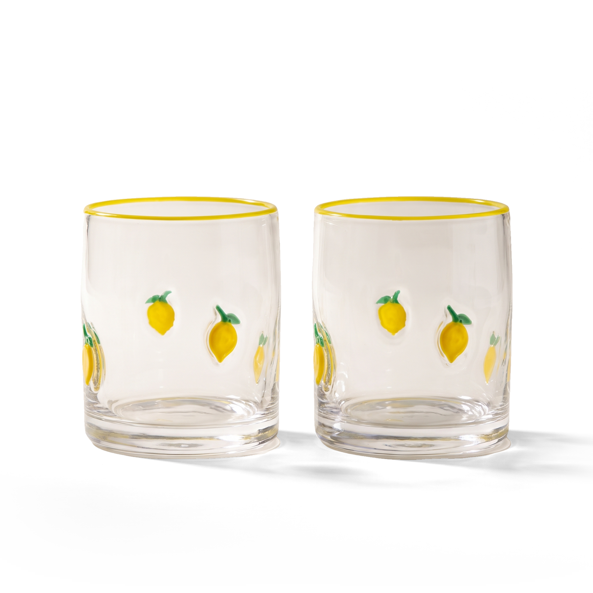 JS Gourmet Verres à whisky 3D vintage Icône, bord citron/jaune - Lot de 2 - Simple Boutique