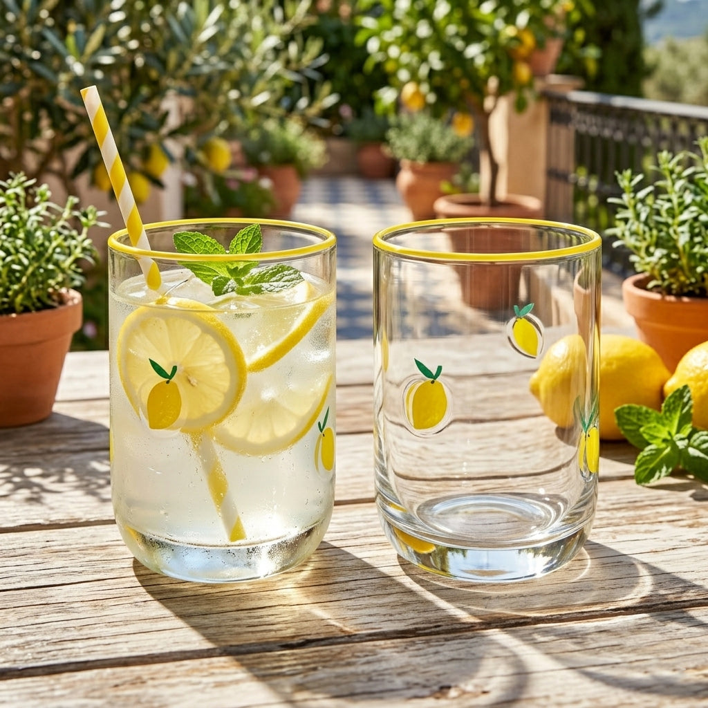 JS Gourmet Verres à whisky 3D vintage Icône, bord citron/jaune (lot de 2) - Simple Boutique