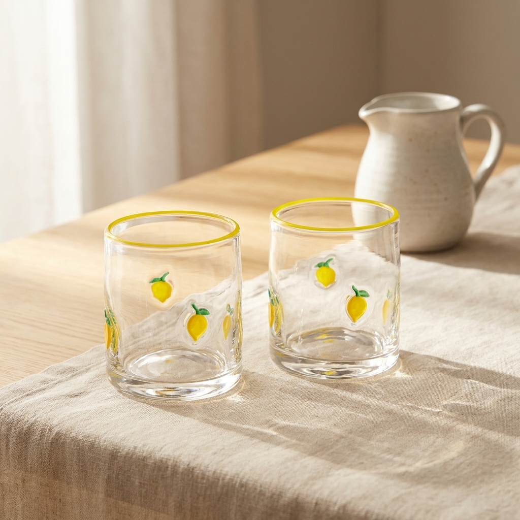 JS Gourmet Verres à whisky 3D vintage Icône, bord citron/jaune (lot de 2) - Simple Boutique