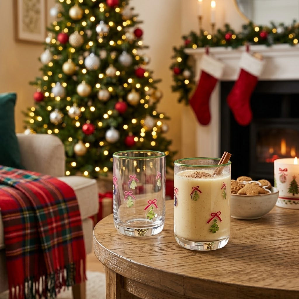 JS Gourmet Verres à whisky 3D vintage Icône, bordure sapin / verte (Lot de 2) - Simple Boutique