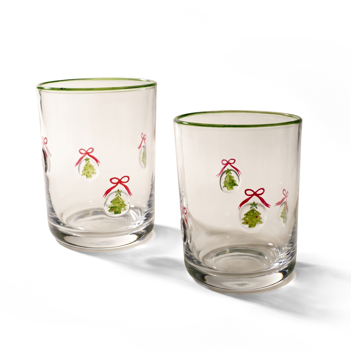 JS Gourmet Verres à whisky 3D vintage Icône, bordure sapin / verte (Lot de 2) - Simple Boutique